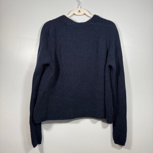 Jenni Kayne Cashmere Classic Fisherman Sweater Large Cozy Navy Neutral - Picture 3 of 6